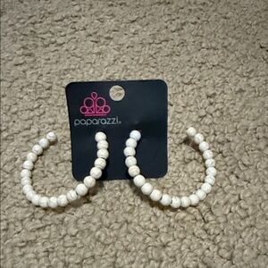 Paparazzi Cream Beaded Hoop Earrings